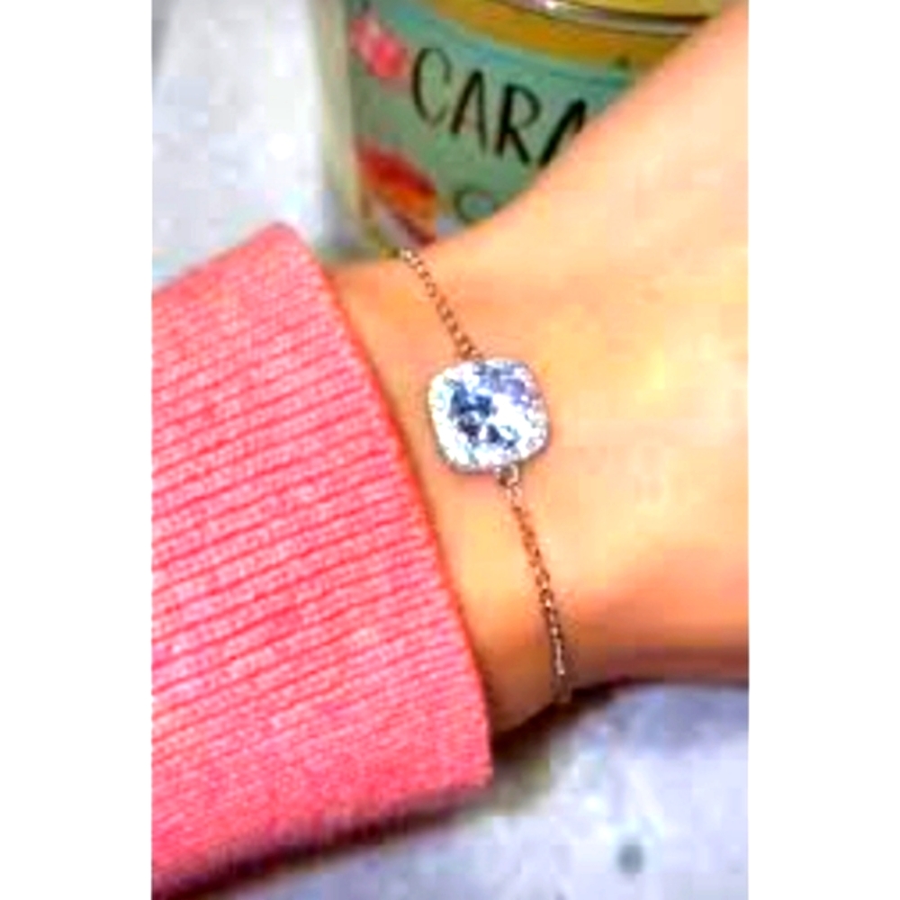 Silver Square Zirconia Halo Solitaire Bracelet .925 SS